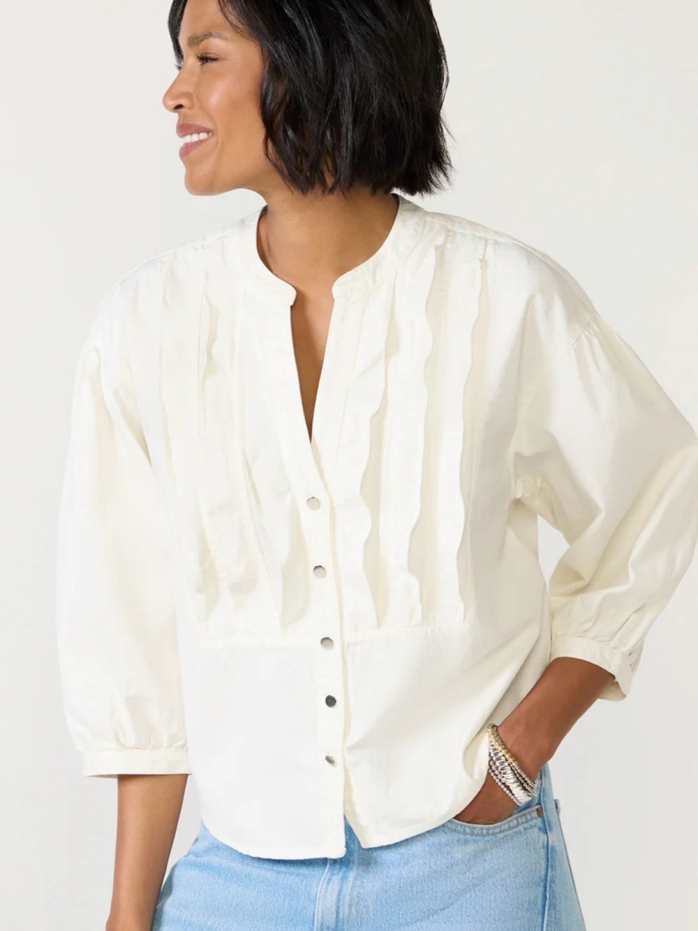 Nation Los Angeles Ivory Pintuck Button Front Blouse large
